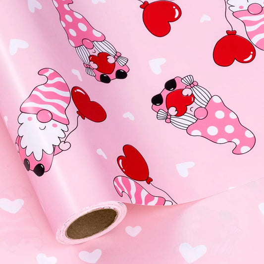 LeZakaa Valentines Gnome Wrapping Paper Roll - Reversible Gnome & Heart Design for Valentines Day Wedding Bridal Shower Anniversary for Women Girlfriend Wife Lover - 17 inches x 32.8 Feet Kia Day Design