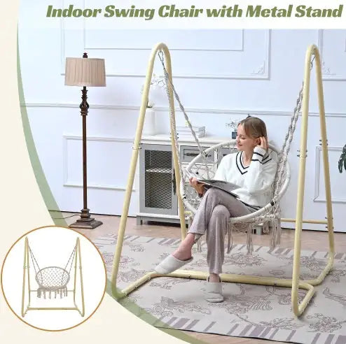 Swing Chair Handmade Macrame Swing Hammock Chair With Stand - Kia Day Design
