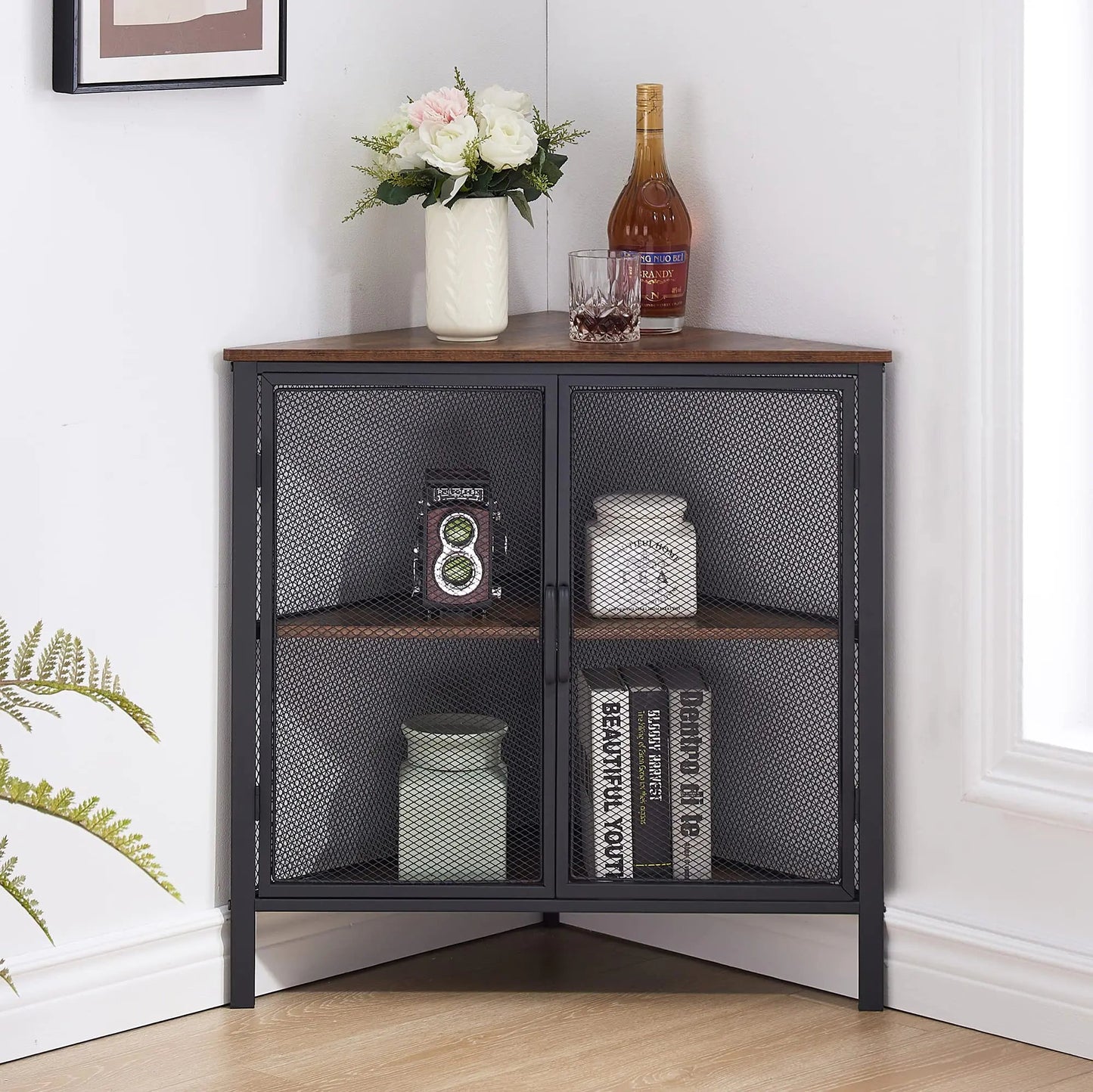 3-Tier Metal Frame Corner Cabinet - Kia Day Design