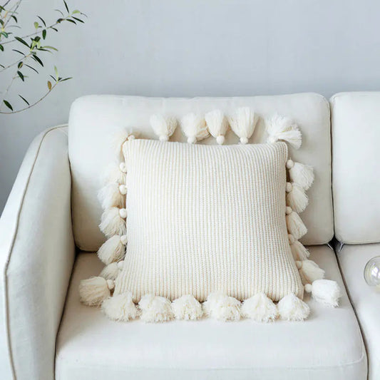Decorative Tassel Pillows - White Without core - pillow