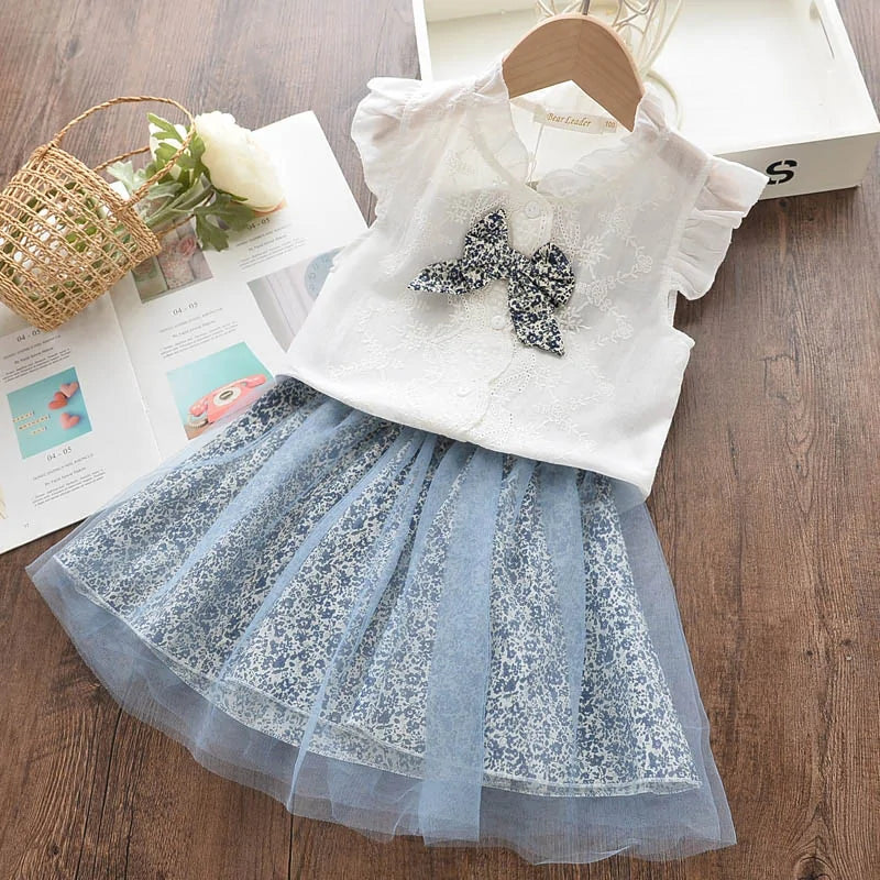 Girls Short Sleeve Polka Dot Skirt Set - Kia Day Design
