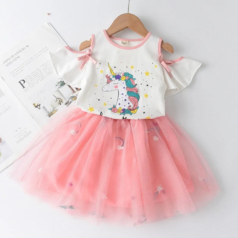 Girls Short Sleeve Polka Dot Skirt Set - Kia Day Design