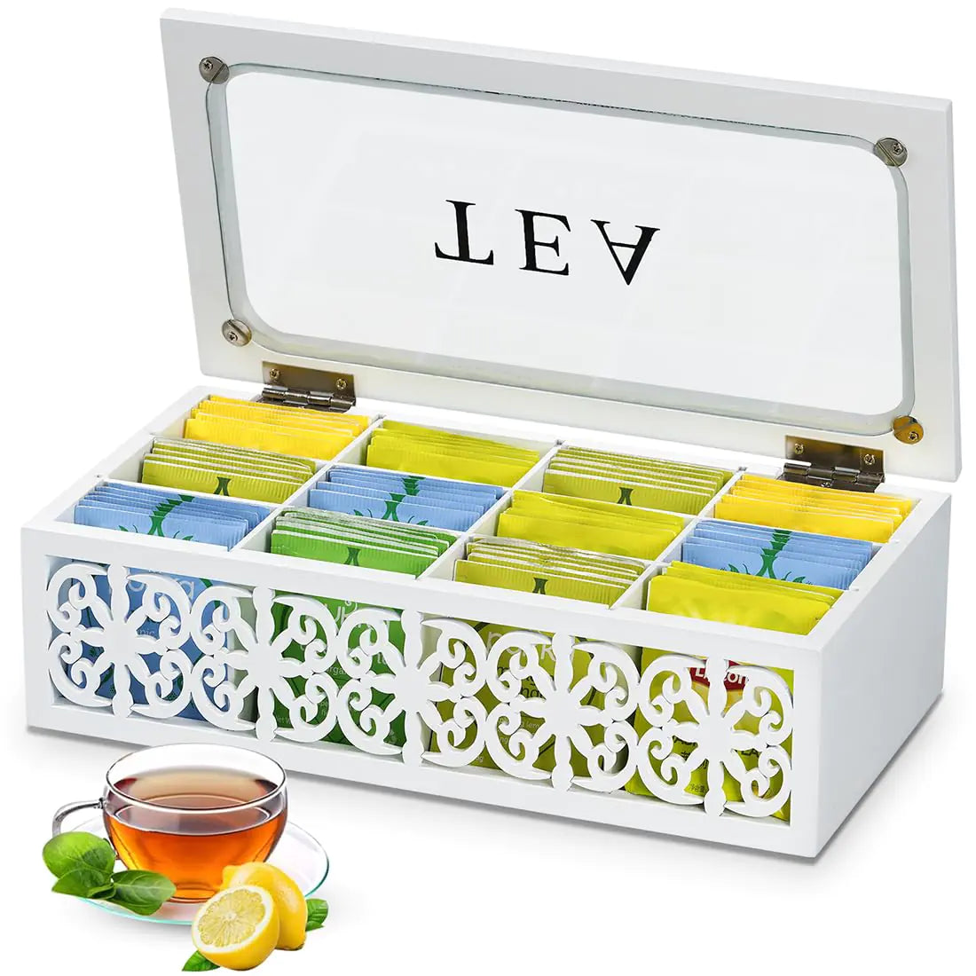 12 Compartment Tea box Wood Organizer and Storage - - organizer