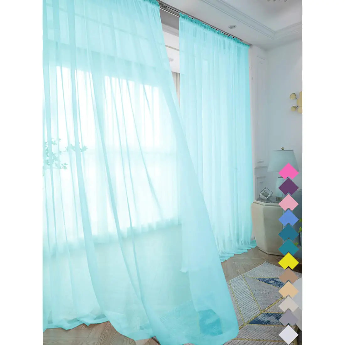 Light Blue Sheer Curtains 60 Inches Width 45 Inches Long Basic Rod Pocket 2 Panels - Kia Day Design