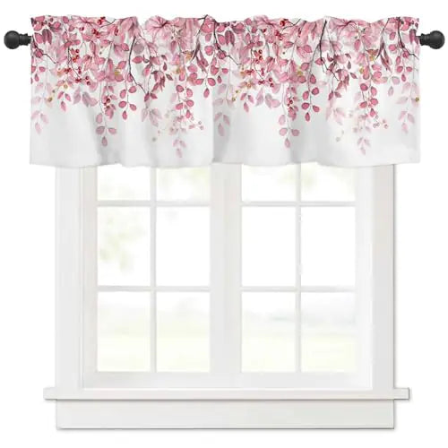 Pink Eucalyptus Leaves Berry Branch Valance Rod Pocket Panel - Pink Leaves 60"W x 18"L (Pack of 1) - curtains