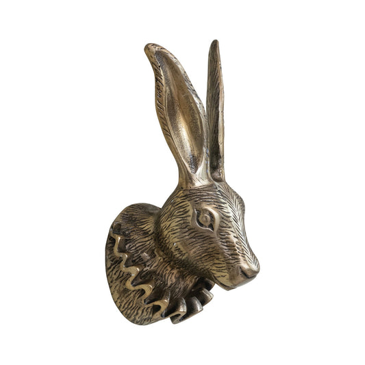 Brass Finish Cast Aluminum Rabbit Head with Ruff Collar Wall Mount - - Wall Hangings