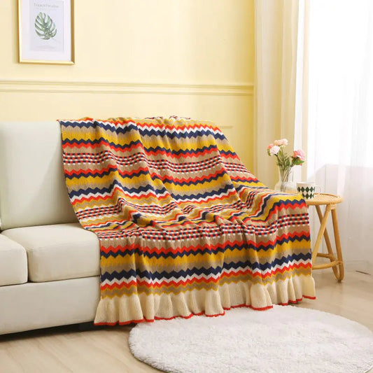 Nordic Style Leaf Edge Knitted Throw Blanket - Kia Day Design