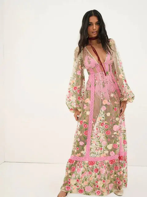 Long Sleeve V-Neck Dress - Kia Day Design