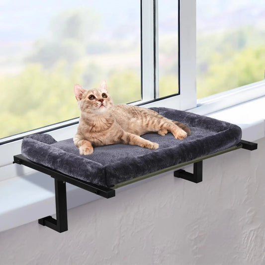 Margoog Cat Window Perch Cat Hammock for Window Sill with Cushion Bed CoverCat Window Seat for Large Cats and Kittens Design with Metal Frame (Dark Grey Large) Kia Day Design