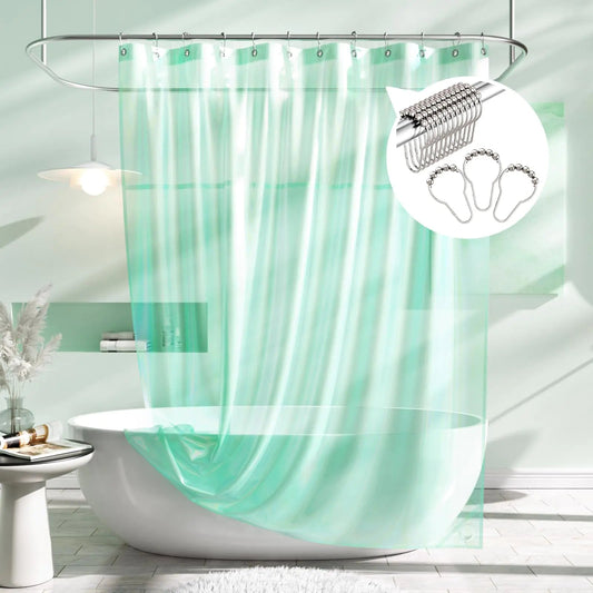 Green Sheer Organza Shower Curtain with Hooks - Kia Day Design