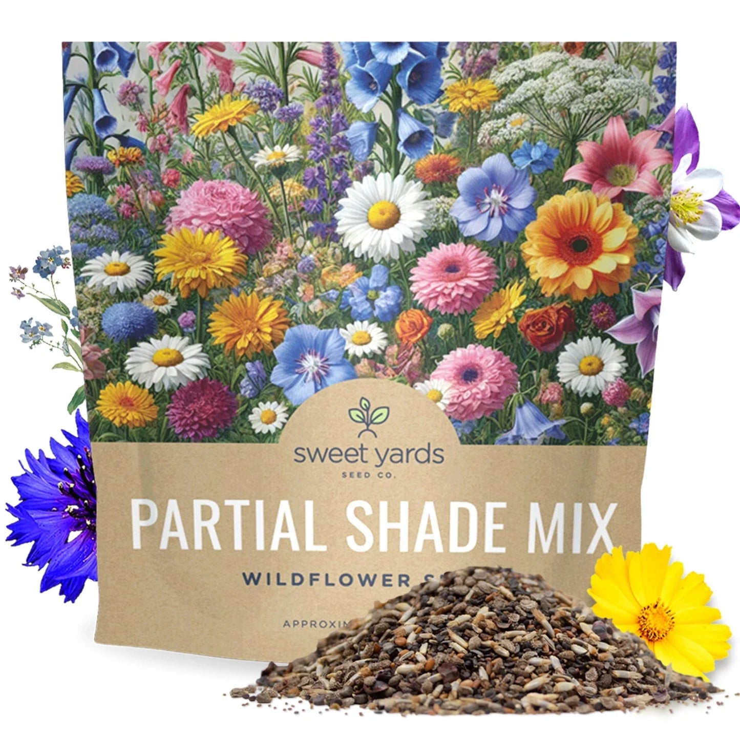 Wildflower Seeds 1 Ounce Partial Shade Mix - Annual & Perennial Varieties - - Flower Seeds