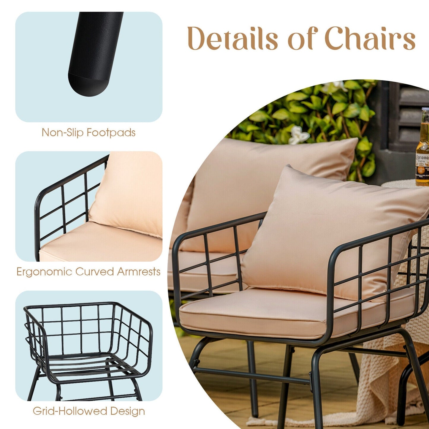 4 Pieces Patio Furniture Set with Seat Back Cushions for Garden-Beige- DirectDeals- {{Product type}}