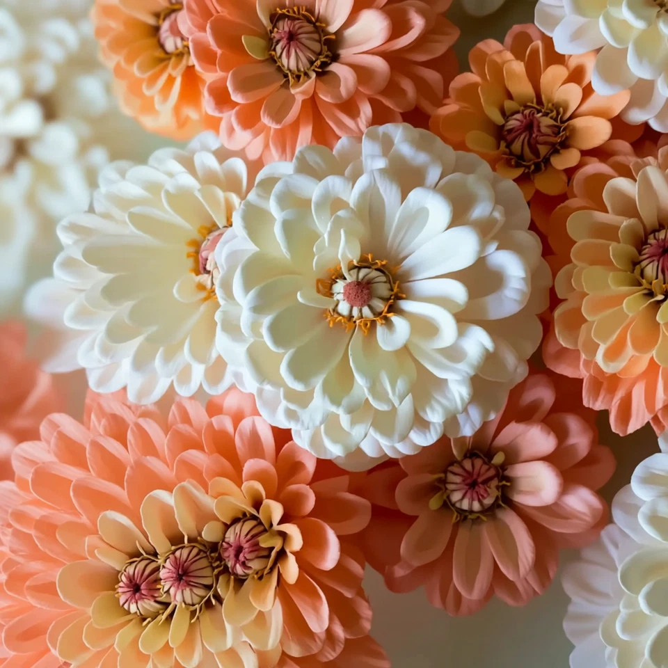 Peaches and Cream Zinnia Seeds Mix Salmon and White - - Flower Seeds