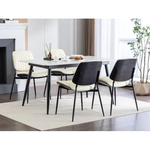 Dining Chairs Set Of 2 Mid Century Modern Retro Faux Leather Chair With Walnut Bentwood Back Upholstered Seat Metal Legs Adjustable Foot For Kitchen Dining Room Chairs - Kia Day Design