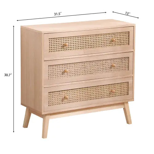 3-Drawer Rattan Storage Cabinet - - cabinet