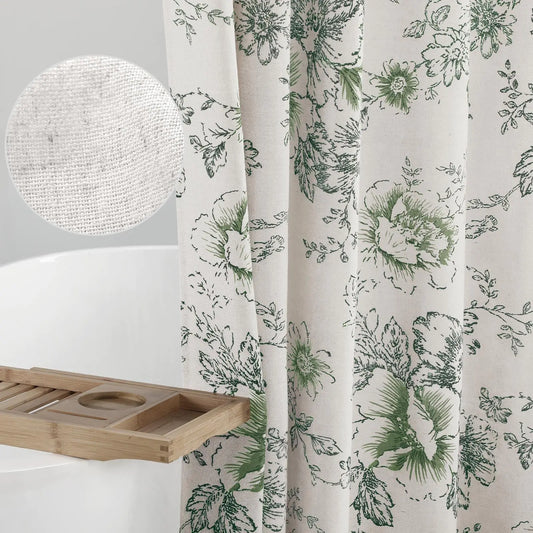 Sage Green Floral Linen Shower Curtain - Kia Day Design
