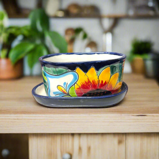 Small Talavera Flower Pot Colorful Hand-Painted Mexican Planter - Sunflower - Talavera Flower Pot