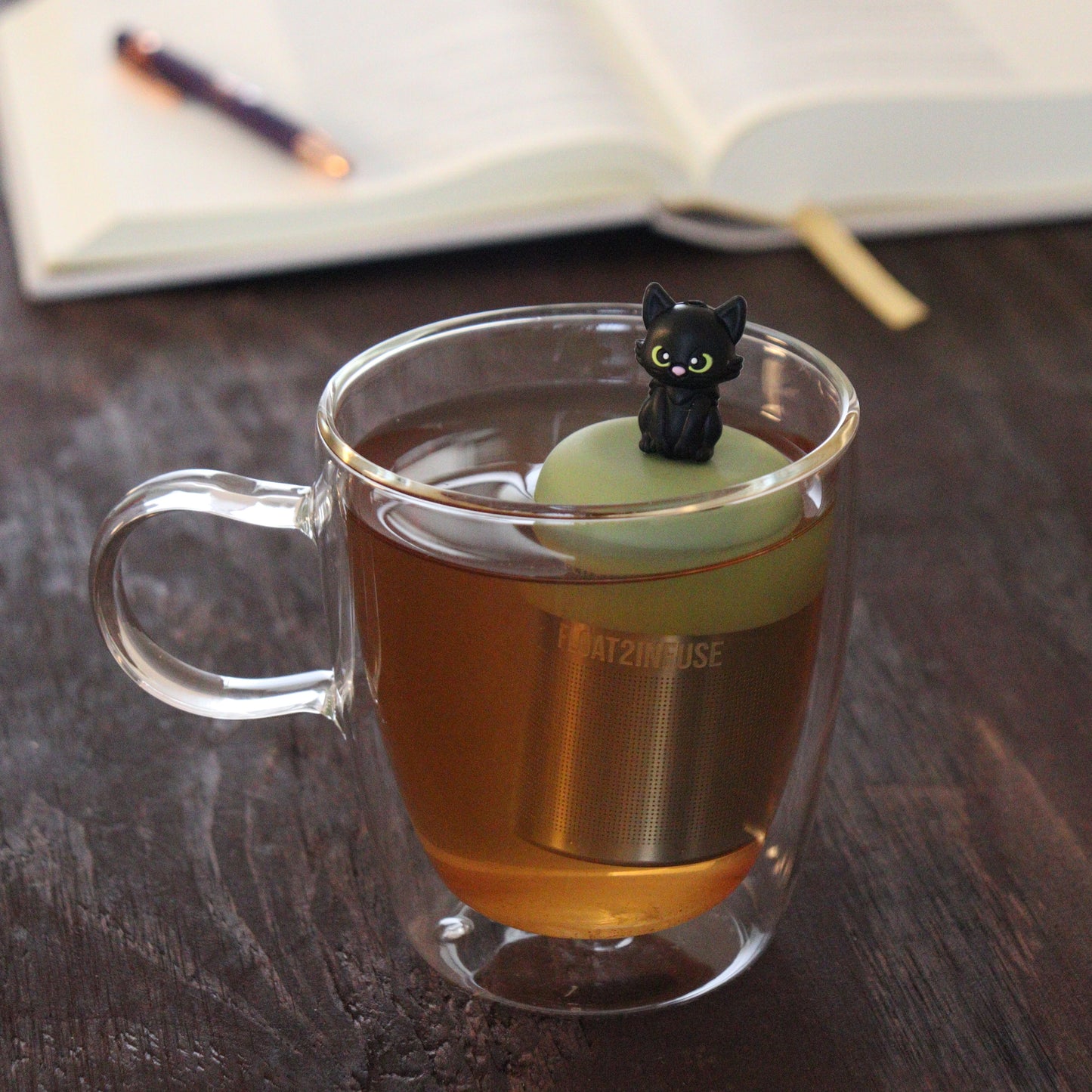 Floating Black Halloween Cat Tea Infuser - Cute Animal Tea Infuser for Loose Leaf Tea - - teaware