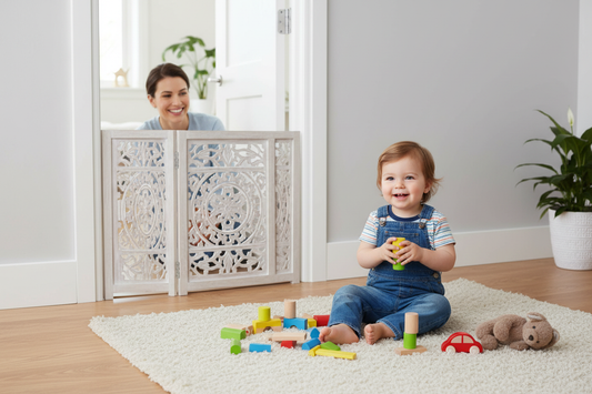 Suzani Hand Carved Wooden Foldable Safety Gate - - gate