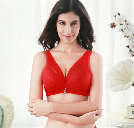 Wireless Bra, Comfortable Lingerie - Red 40 90C - bra