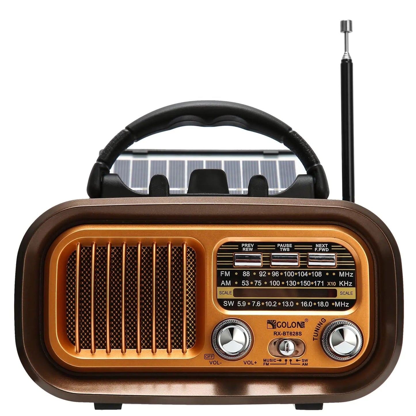 Solar Battery Operated Rechargeable Small Vintage AM FM Shortwave Radio - Kia Day Design
