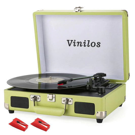 Green 3 Speed Vinyl Record Player with Built-in Speakers Bluetooth Output USB Recording - Kia Day Design