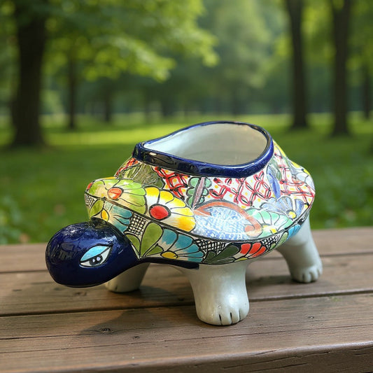 Talavera Turtle Planter Hand-Painted Mexican Ceramic Garden Pot - - Talavera Planter