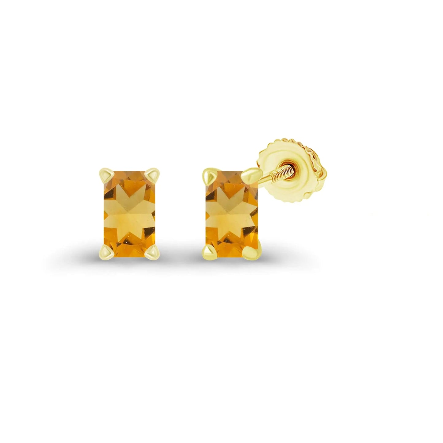 Emerald Cut Natural Citrine November Birthstone Screwback Stud Earrings - - earrings