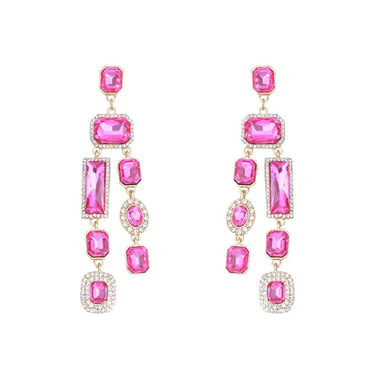 Vintage Rectangle Fuchsia Teardrop Earrings Austrian Crystal Drop Earrings - Kia Day Design