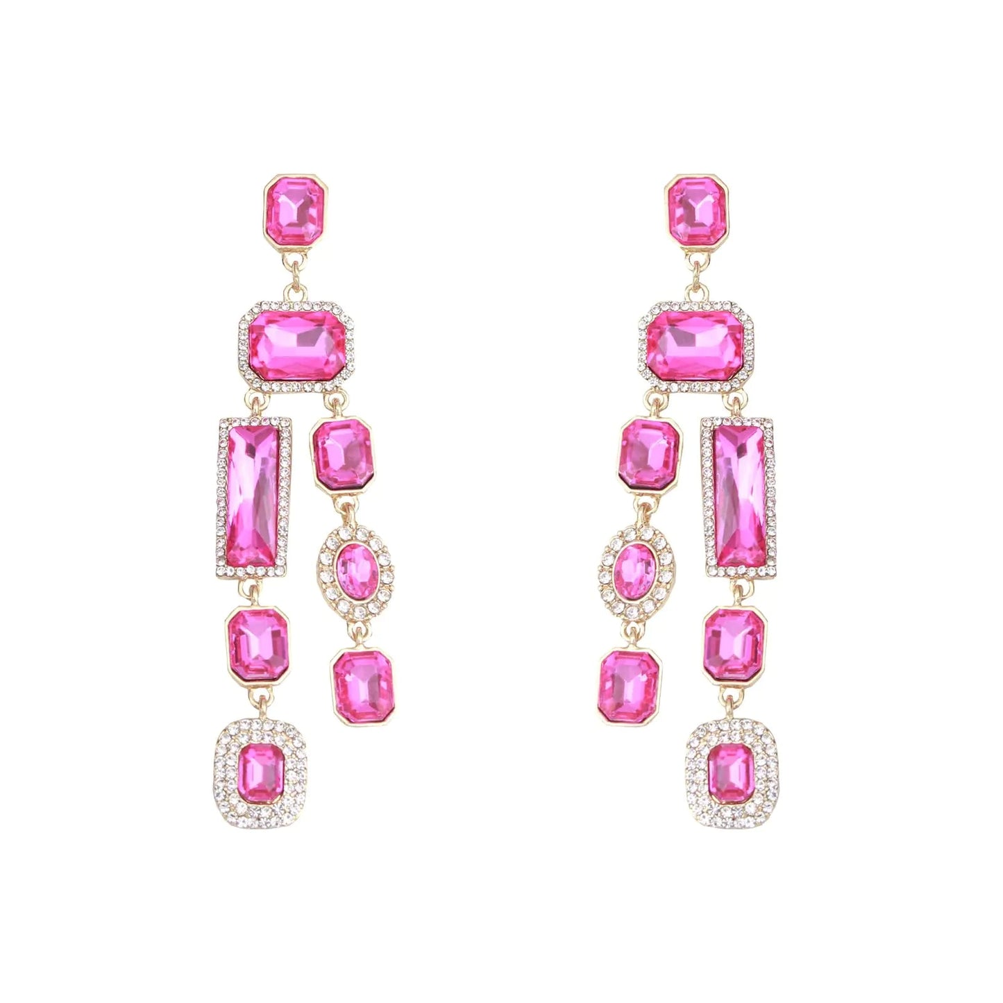 Vintage Rectangle Fuchsia Teardrop Earrings Austrian Crystal Drop Earrings - Kia Day Design