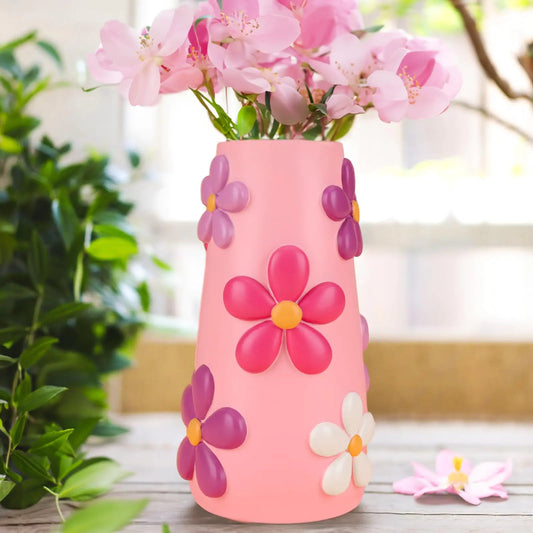 Pastel Flowers Vase 8-Inch-Tall Colorful Decorative Flower Vase - Pink - flower vase
