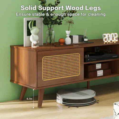 Mid Century Modern Rattan TV Stand Entertainment Cabinet - Kia Day Design