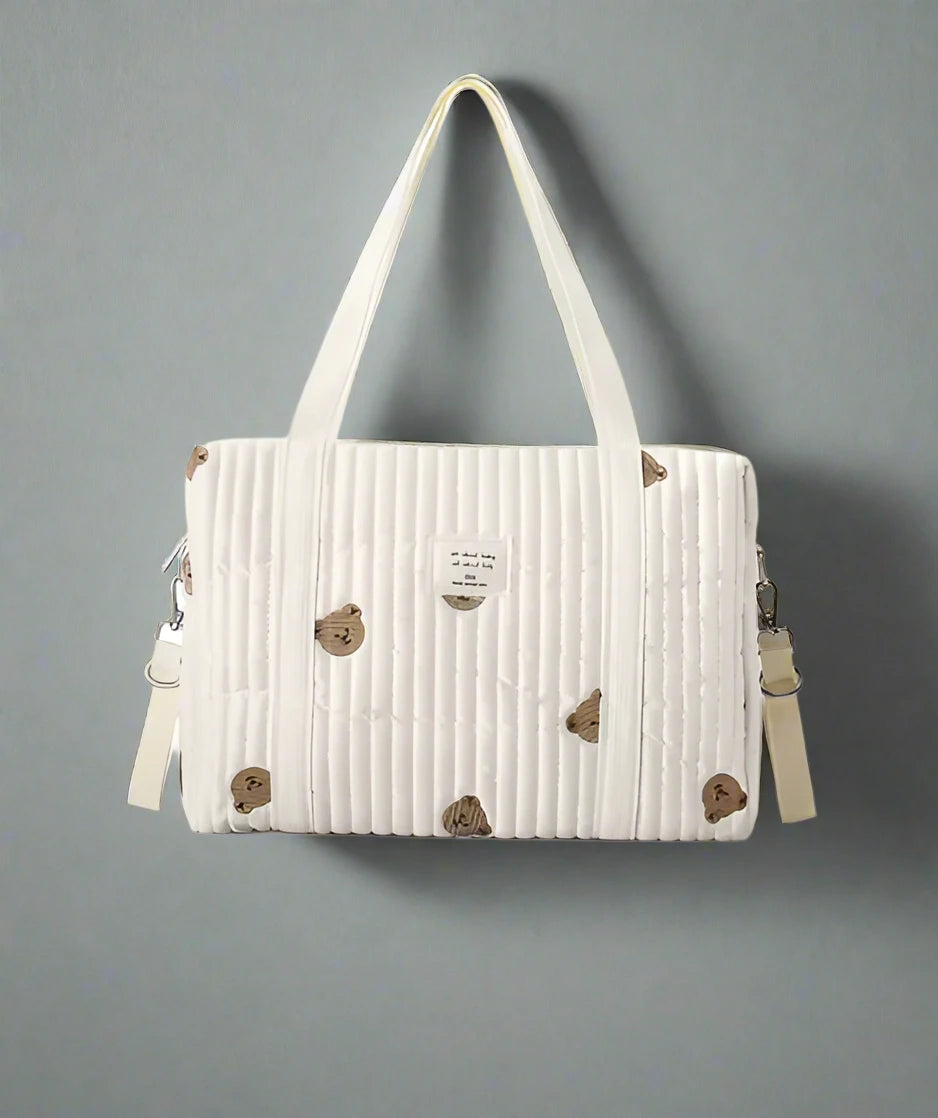 Korean Style Large Capacity Diaper Bag – Portable Baby Stroller Organizer with Embroidered Bear Design Kia Day Design