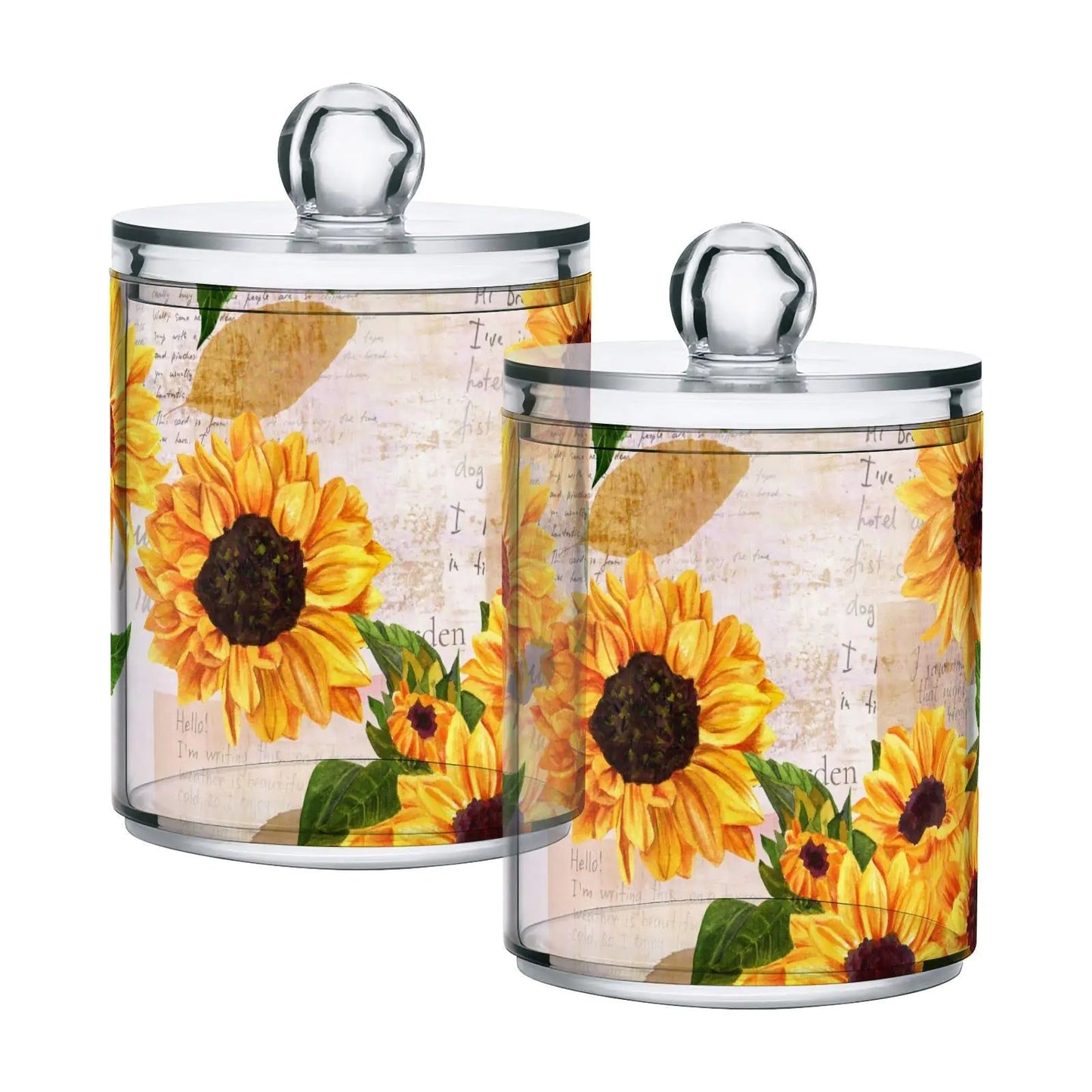 2 Pack Sunflower Clear Plastic Jars with Lids 14 oz Set - Kia Day Design