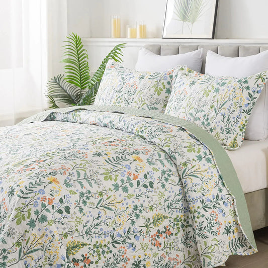 Wildflower Microfiber Reversible Queen Quilt Bedding Set - 3 Piece - Kia Day Design