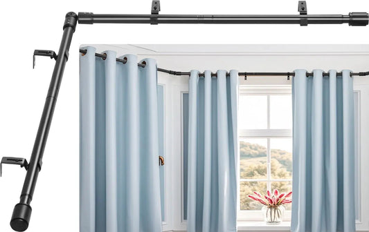 Heavy Duty 1 Inch L Shaped Corner Curtain Rod - Black 30-87" (2 sided) - curtain rod