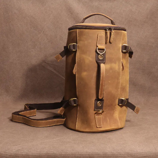 Large Capacity Leather Backpack - Brown Horse Leather - backpack