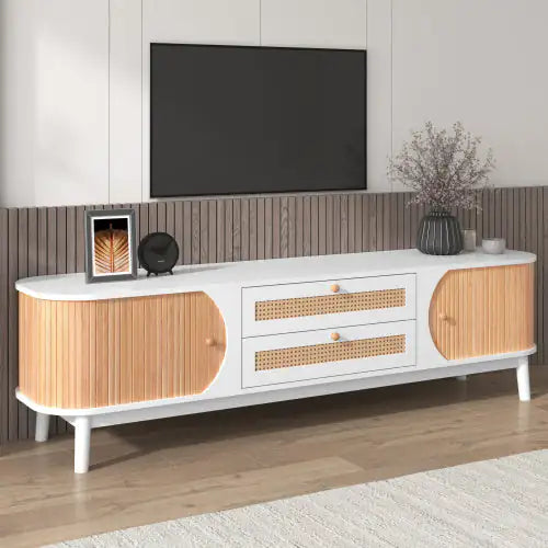 White Rattan TV Stand for TVs Up To 75'' - Kia Day Design
