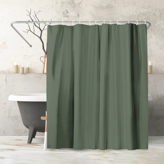 Solid Green Water-Resistant Shower Curtain with Metal Grommets and 12 Rings - Kia Day Design