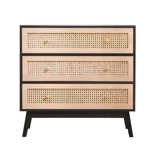 Black Panel 3-Drawer Rattan Storage Cabinet - Kia Day Design