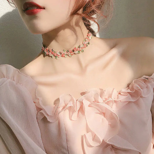 Pink Floral Choker Necklace
