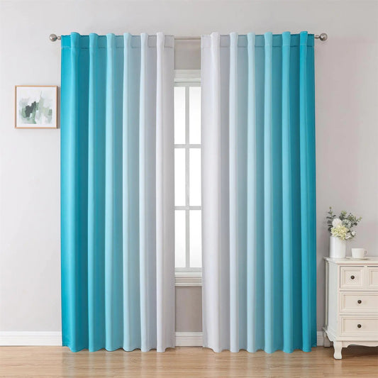95 Inch Long Turquoise and White Blackout Curtains 2 Panel Set - Kia Day Design
