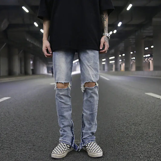 High Street Style Slim Fit Button Design Ripped Jeans - Kia Day Design