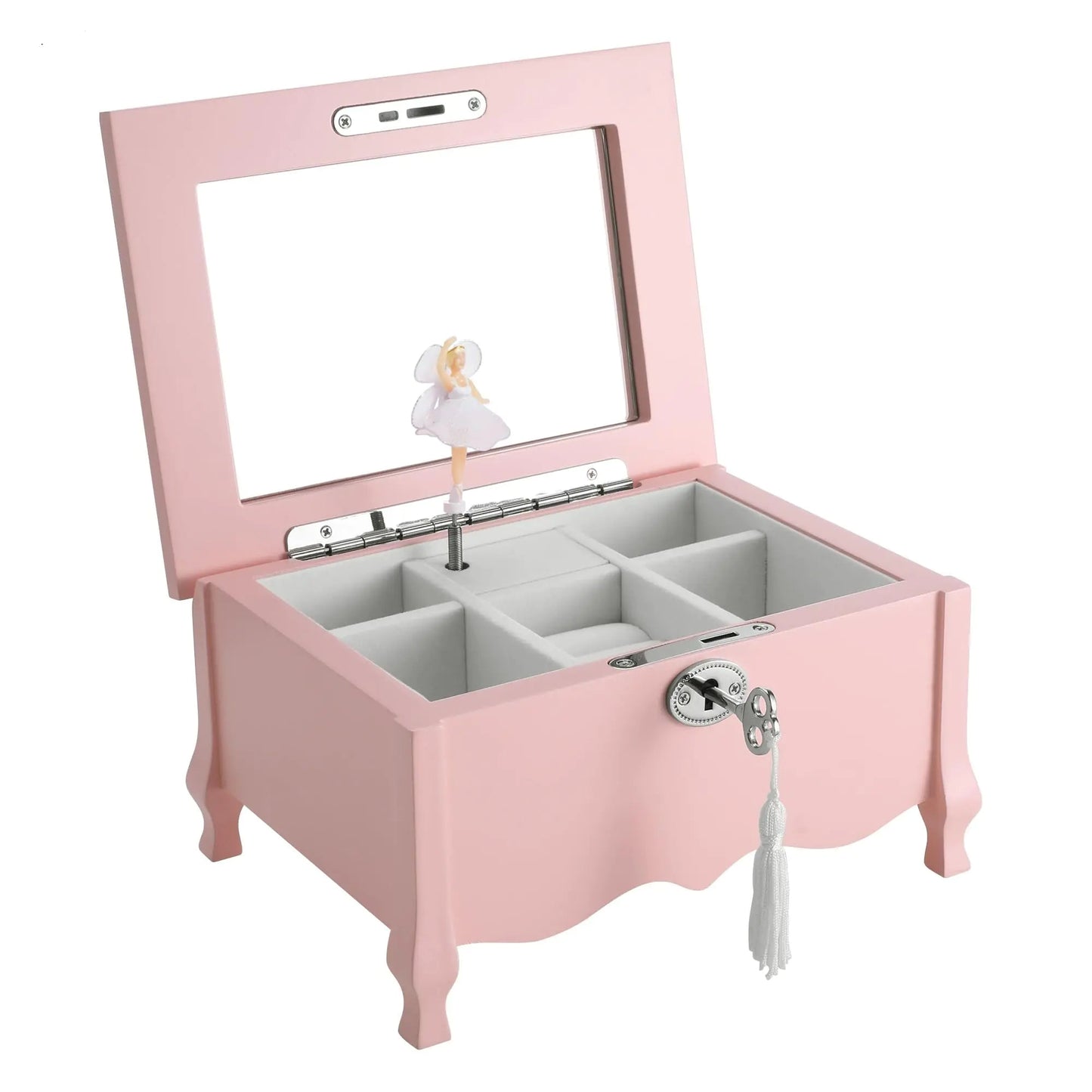 Pink Large Footed Ballerina Musical Jewelry Box With Mirror and Lock - - jewelry box