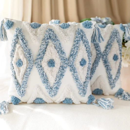 Blue Tufted Cotton Throw Pillow Cover Set - Kia Day Design
