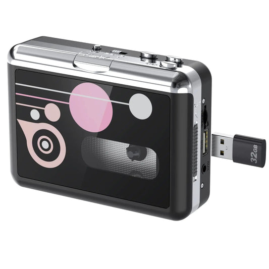 DIGITNOW Cassette Player Portable USB Cassette to MP3 Converter Walkman Audio Music Cassette Tape to Digital Converter Player with Earphones No PC Required Black Kia Day Design
