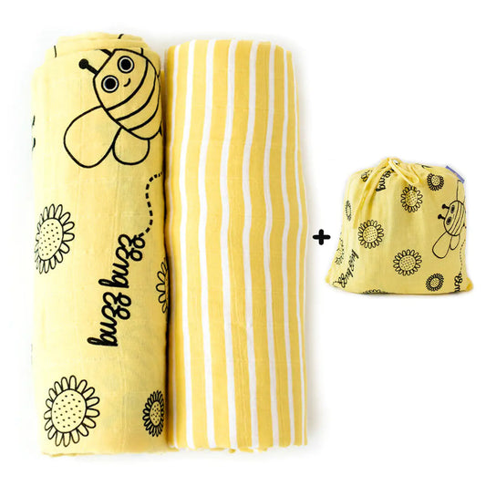 Milk&Moo Set of 2 Buzzy Bee Baby Muslin Swaddle Blanket Kia Day Design