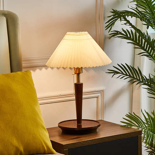 Nordic Solid Wood Pleated Bedside Vintage Lamp - Kia Day Design