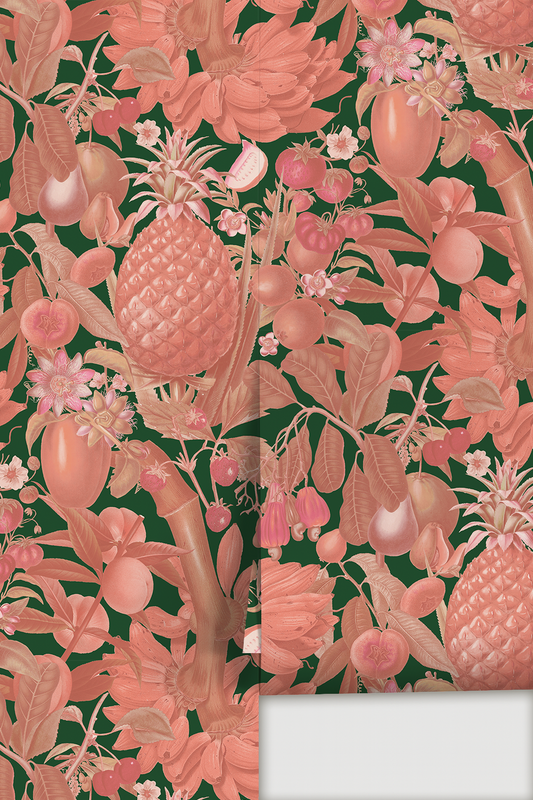 Juicy Fruit Wallpaper Dark Green and Pink - LUXE Peel & Stick - Wallpaper