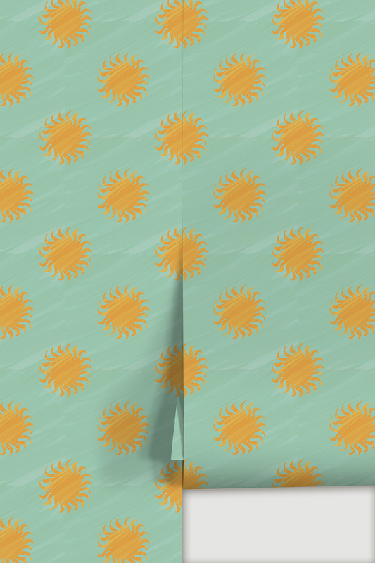 Sol Wallpaper, mint and yellow - LUXE Peel & Stick - Wallpaper